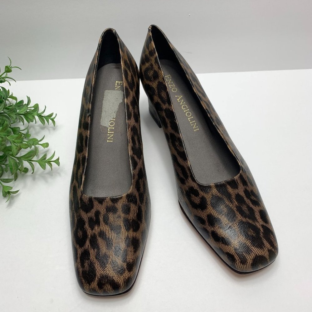 Enzo Angiolini Women's Leopard Animal Print Chunky Block Heel Square Toe Size 9